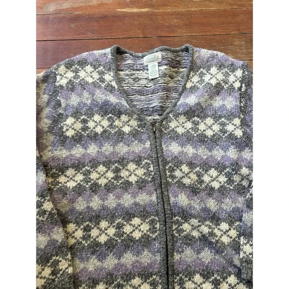 Vintage 90s St. John's Bay Womens Fair isle Sweater Cardigan Zip Sz Large - Picture 2 of 9